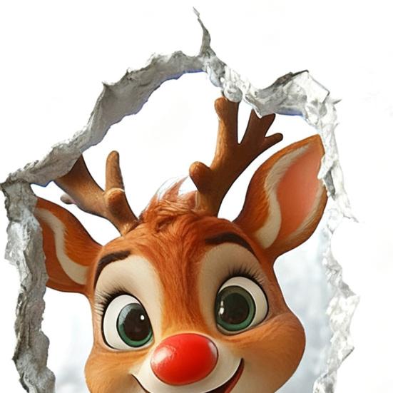 Juleveggklistremerke Realistisk Selvklebende Julenisse Veggdekorasjon 3D Visuell Effekt Tegneserie Elg Klistremerke for Vegger Hjem Stue Lekerom Dekor