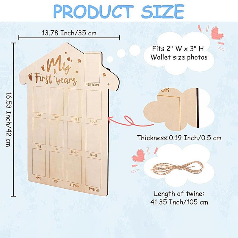 12 Months Photo Frame First Birthday Wood Board Photo Banner Newborn To 12 Months Desktop Ornament For Newborn Boys Or Girls