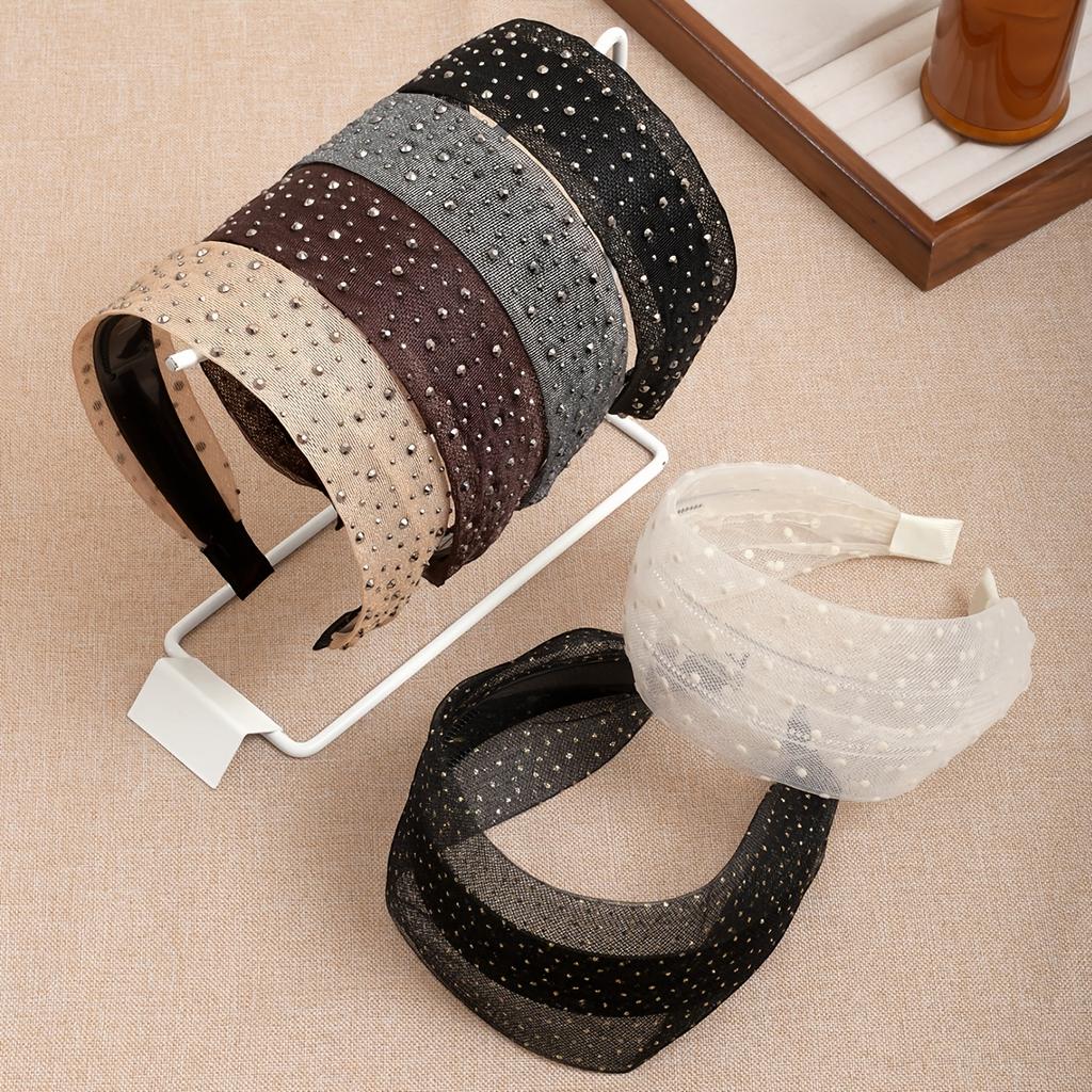 2Pcs/3Pcs Women'S Elegant Starry Imitation Rhinestone Mesh Wide Headband, Suitable For Women To Secure High-Volume Hair, For Birthday Parties
