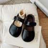 Girls Korean Style Retro Vintage Princess Leather Shoes Velcro Soft Sole Flat Shoes