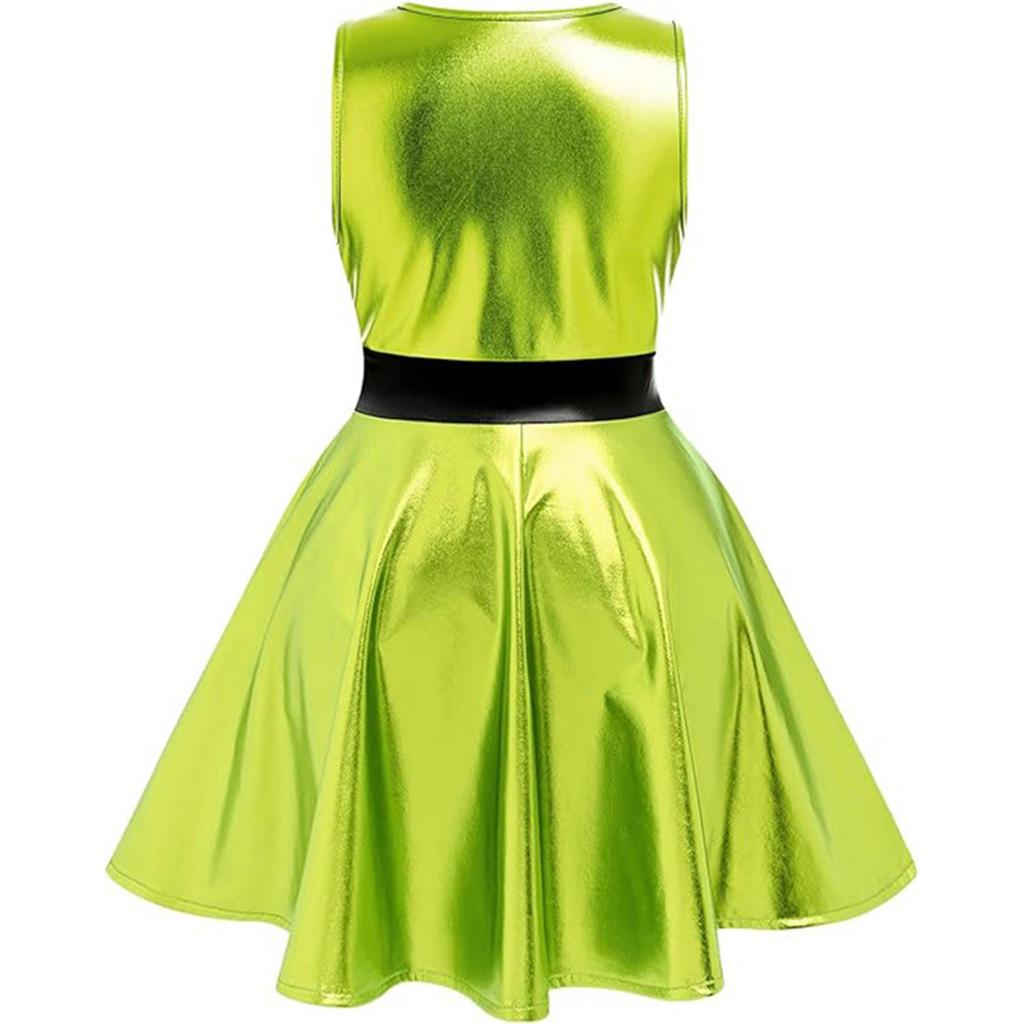 Girls Metallic Party Dress Sleeveless Round Neck A Line Design Contrast Waist Invisible Zipper Halloween Outfit