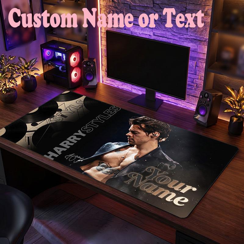 Harry Styles Customized Name Text Mouse Pad, Large Desk Mouse Mat Personalized Home Office Present