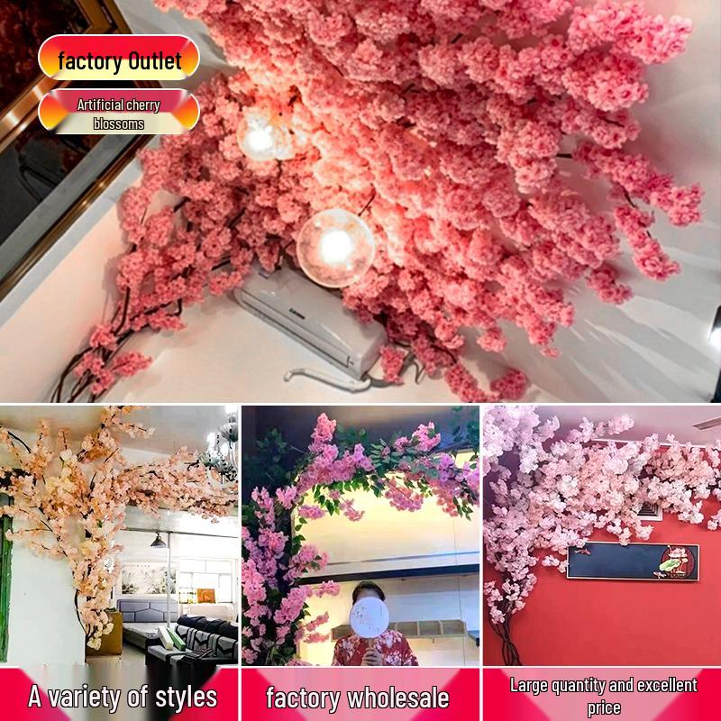 Artificial Cherry and Peach Blossom Branches for Indoor/Outdoor Decoration, Wedding Decor, Pear Flowers, Faux Silk Ceiling Rattan