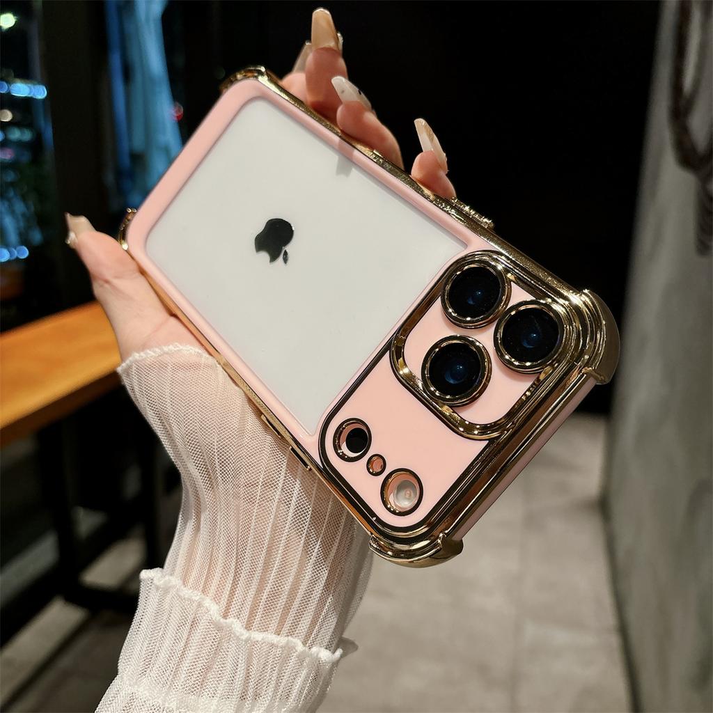 Electroplating Transparent Phone Case for IPhone 17 Air 16 15 14 Plus 13 12 11 Pro Max Clear Soft Shockproof Protective Cover