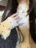 Women's Black Fungal Collar Polka Dot Base Shirt, Autumn/Winter Long-Sleeve Korean Style Top