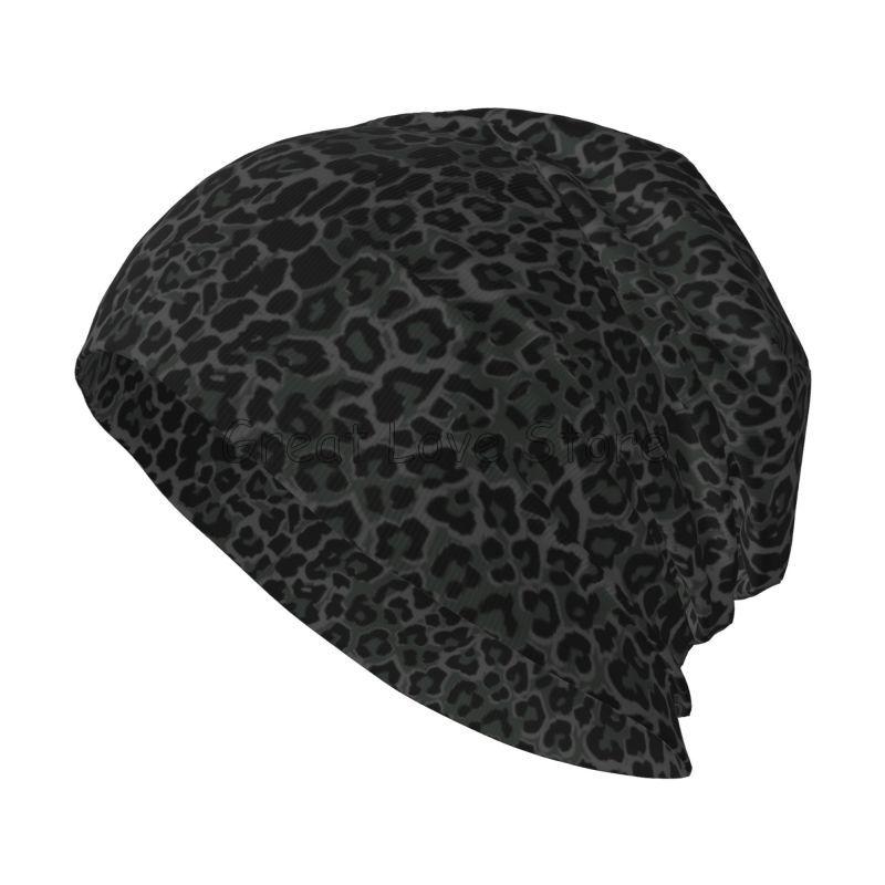 Black Leopard Print Beanie Hat Warm Bonnet Cap Adults Knitted Hats Headwear Vintage Street Skullies Beanies for Women Men