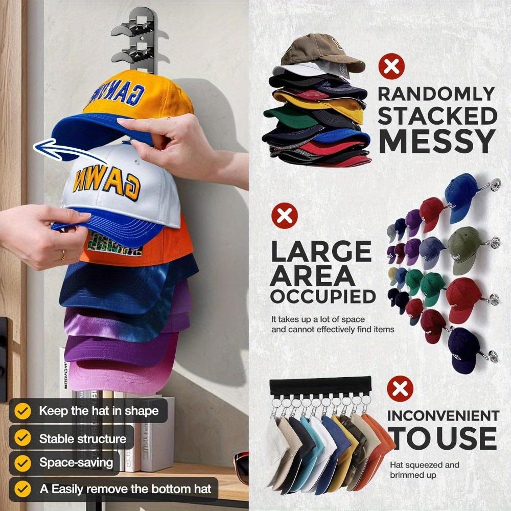 Hat Racks for Baseball Caps, Versatile Adhesive or Wall-Drilled Mounting Hat Rack for Wall, MultiLayer Hat Storage, Durable Plas