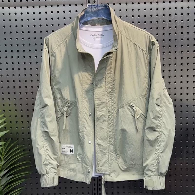 

Spring and summer tooling jacket men s trend casual versatile stand-up collar quick-drying thin sunscreen clothes jacket men 3XL зелёный