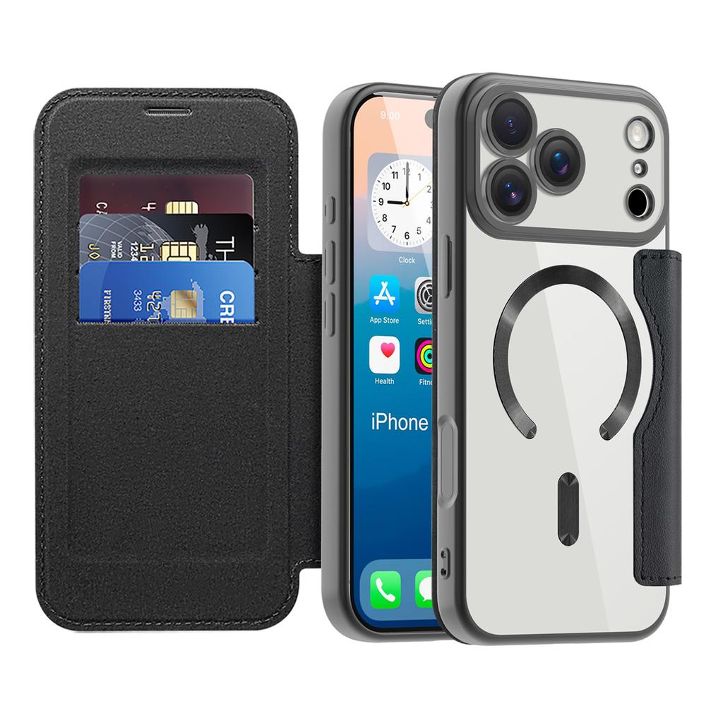 Magnetic Wallet Leather Phone Case For iPhone 17 Air 17Pro Max 15 Pro Max 16 Plus 13 12 11 Wireless Charging Flip Cover Magsafe Card Holder
