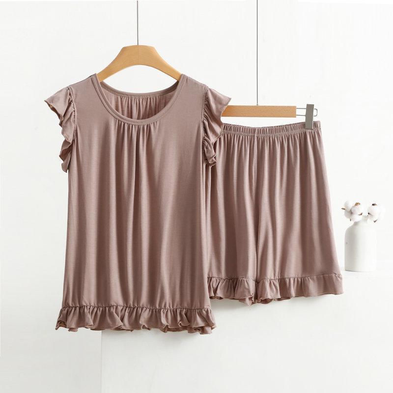 Women's Modal Lace Pajama Set - Ruffle Edge Vest & Shorts, Loose Fit, Lightweight Summer Two-Piece Homewear