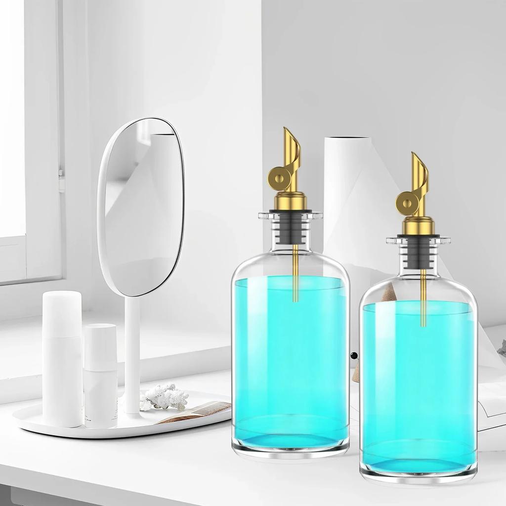 Olive Oil Dispenser Bottle 11.8oz Coffee Syrup Dispenser Cooking Oil Dispenser with Automatic Gold Spout for Kitchen Coffee Bar