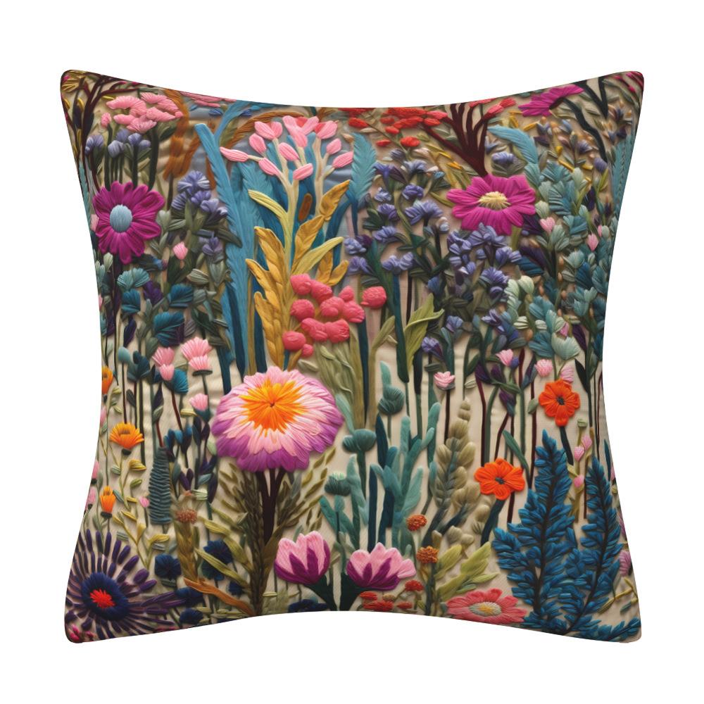 Vibrant 3D Printed Wildflower Meadow–Colorful Boho Floral Decorative Throw Pillow Cover Cotton Linen Cushion Cover
