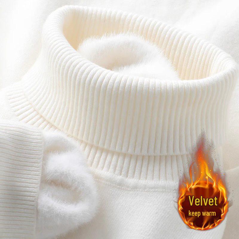 Men's Fleece-Lined High-Neck Knit Sweater: Thick Casual Autumn/Winter Pullover 2025