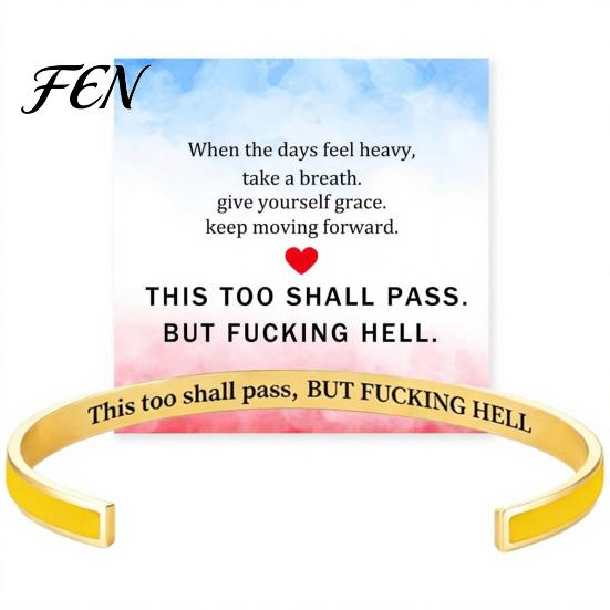 Humorous Encouragement Bracelet This Too Shall Pass Mantra Cuff Bracelet, Hidden Message Engarved Fashionable Color Bracelets Inspirational