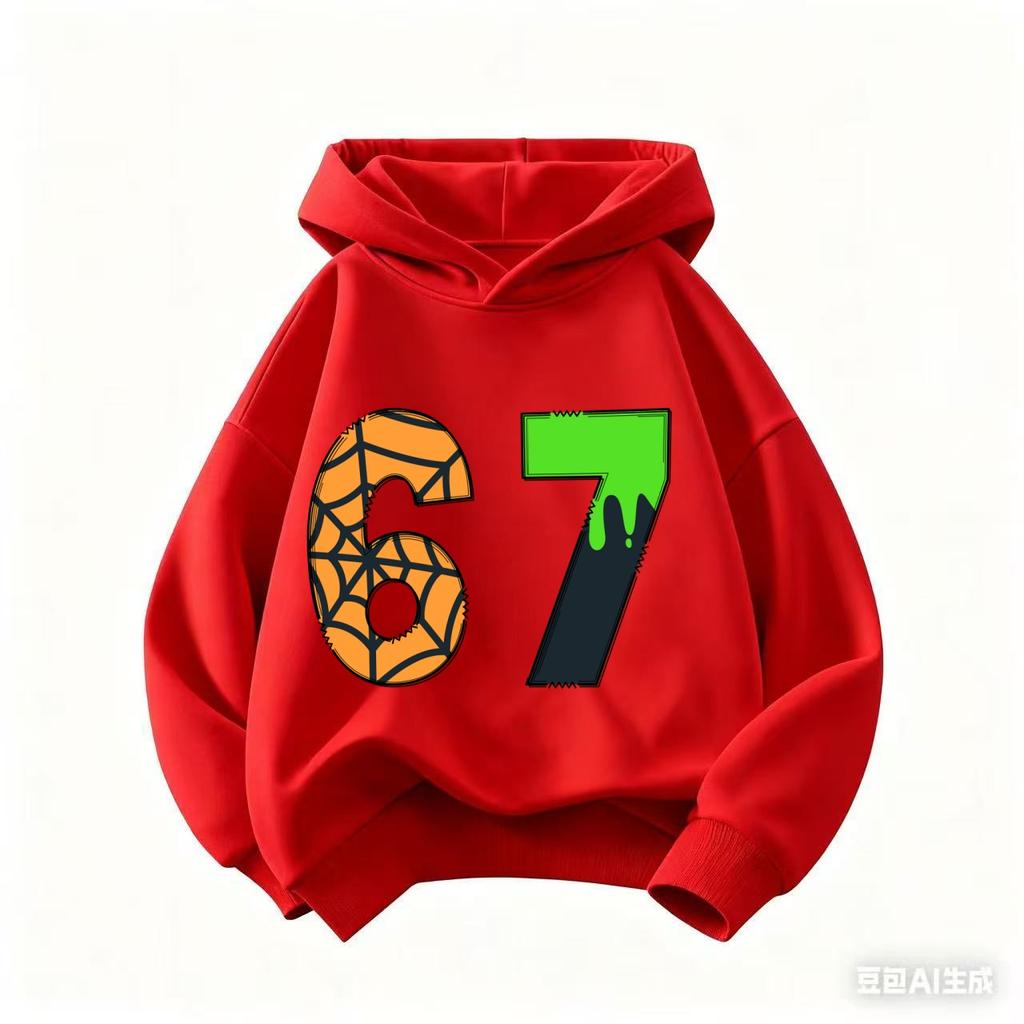 Viral 67 Fun Printed Children's Hooded Sweatshirt Autumn/Winter Fashionable and Comfortable Sports Hoodie