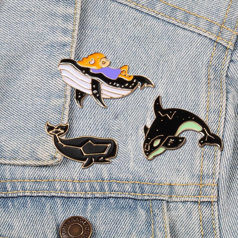 3-4pcs/Set Brooch Set Punk Dark Devil Skull Magic Enamel Pin Cartoon Animal Cat Dog Paw Whale Cute Label Pins Badge Jewelry Gift