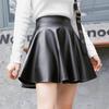 Damen-Rock aus Kunstleder, hohe Taille, elastische Taille, einfarbig, weicher Faltenrock, atmungsaktiv, glatt, über dem Knie, Club, Nachtclub, kurzer Minirock
