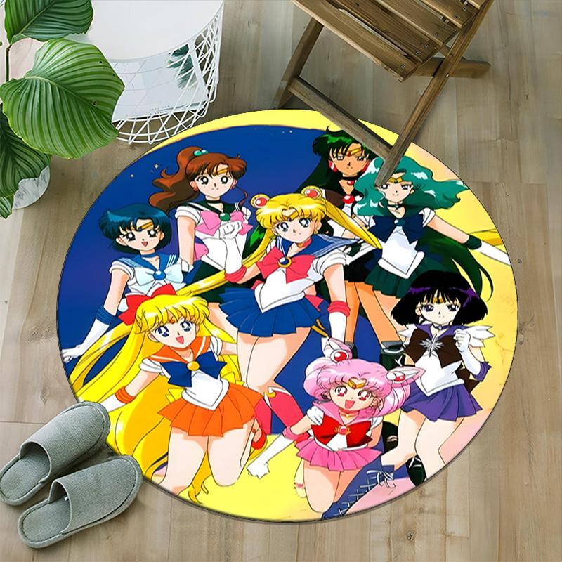 1pc Sailor Moon Carpet, Round Rug, Comfortable, Suitable for Entryways, Living Rooms, Office, And Bedrooms, Christmas Decoration