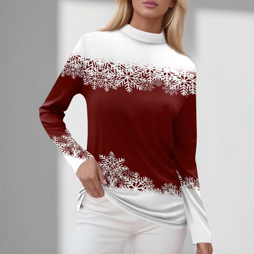 Damskie Jesienne Codzienne Koszule z Długim Rękawem Bluza Vintage z Nadrukiem Wysoki Dekolt Top Pulower