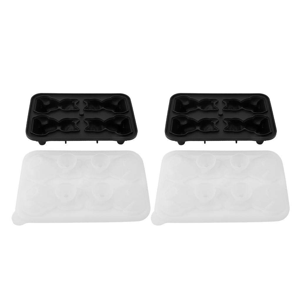 2Pcs 3D Cat Shape Silicone Tray 4 Reusable Cute Animal Shape Silicone Ice Mould for Whiskey Cocktails Ice Cream
