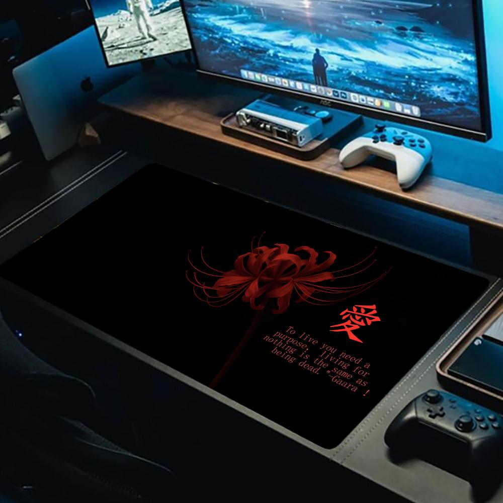 Red Spider Lily Mouse Pad Black Kanji Love Large Desk Mat XXL Non-Slip Rubber Keyboard Mat PC Gaming Office Decor Long Mousepad