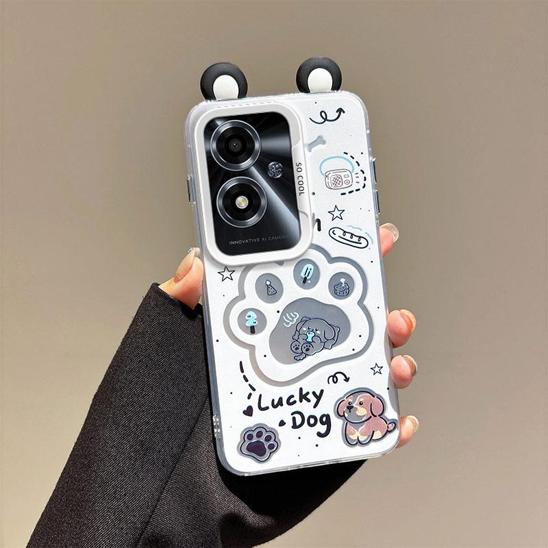 KEYSION Cute Ear Cartoon Case for OPPO A79 5G with Lanyard Soft Silicone+PC Shockproof Phone Back Cover for OPPO A79 5G