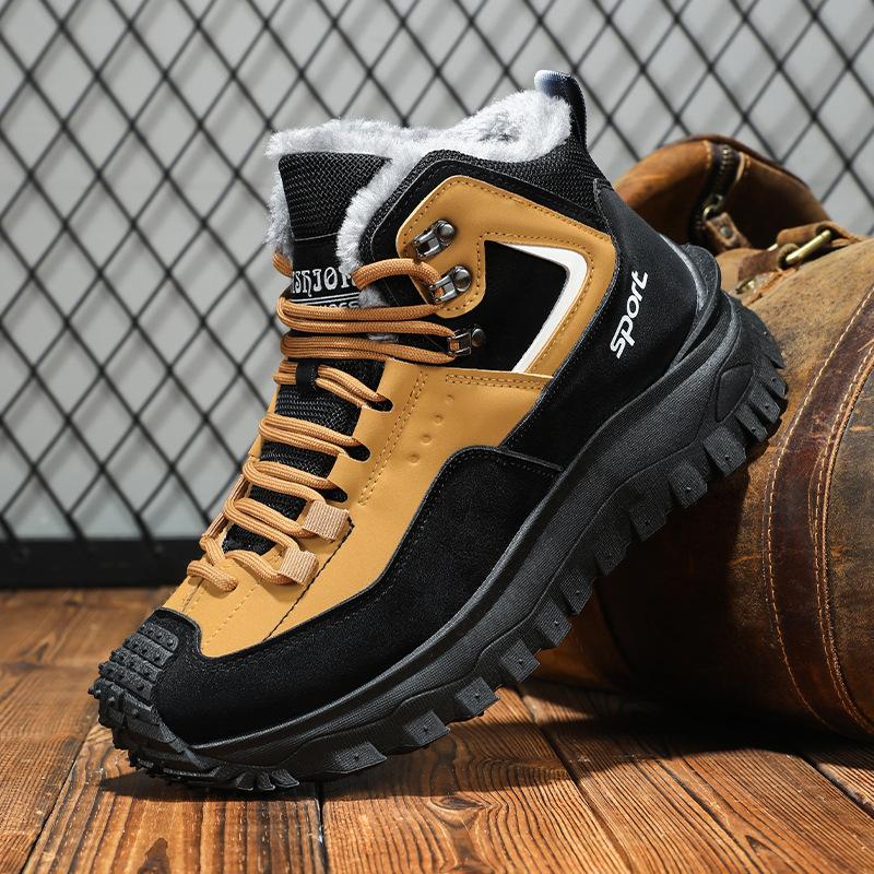 Winter Men's Velvet Warm High-top Men Cotton Shoes Casual Snow Boots Non-slip Tooling Boots Men Leather Ankle Boots Botas Hombre