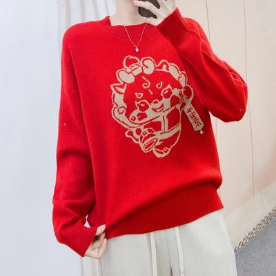 Herbst und Winter Neu Neu Mode Koreanische Version mit einfarbigem Pullover Drachen Lockerer Pullover Pullover