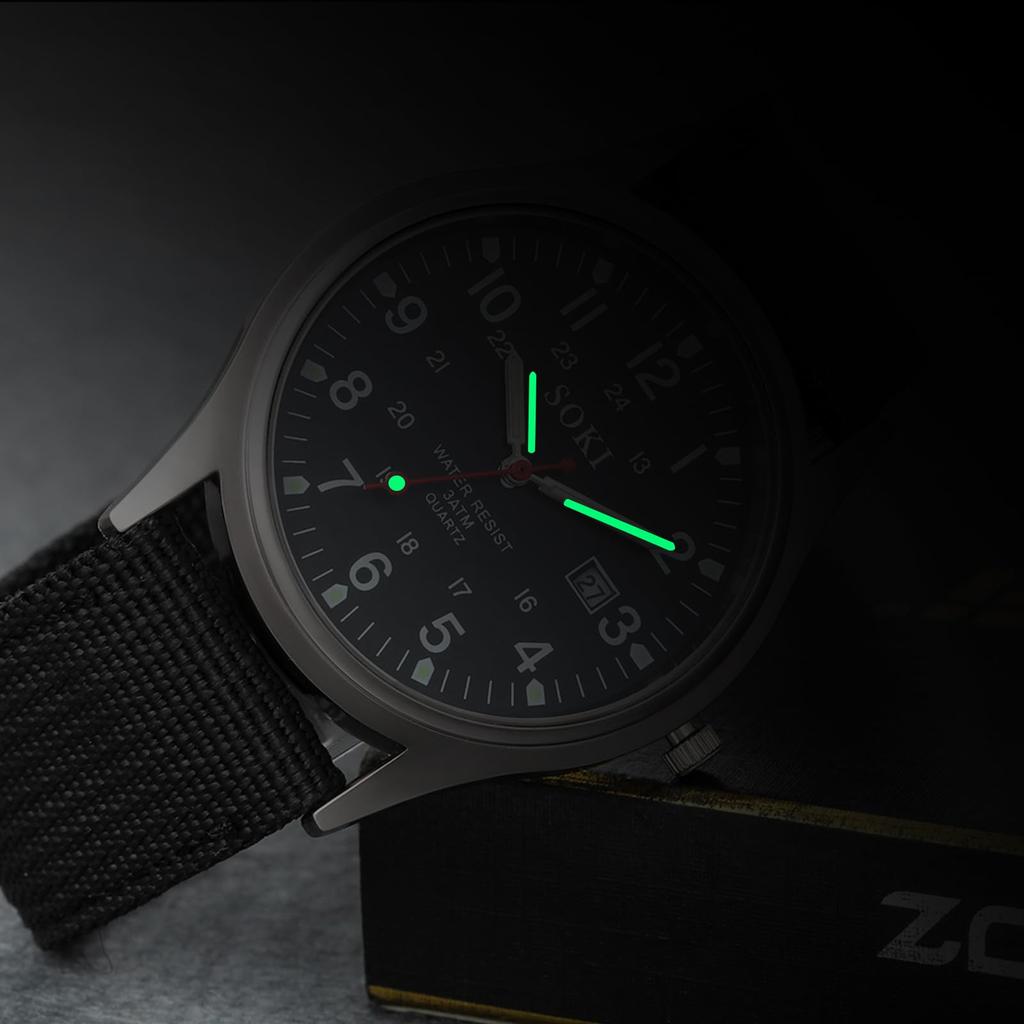 Watches Military Calendar Luminous Analog Waterproof Nylon Strap Simple Large Dial Simulated Quartz Watch Fashion Watch Birthday Christmas Day Gift