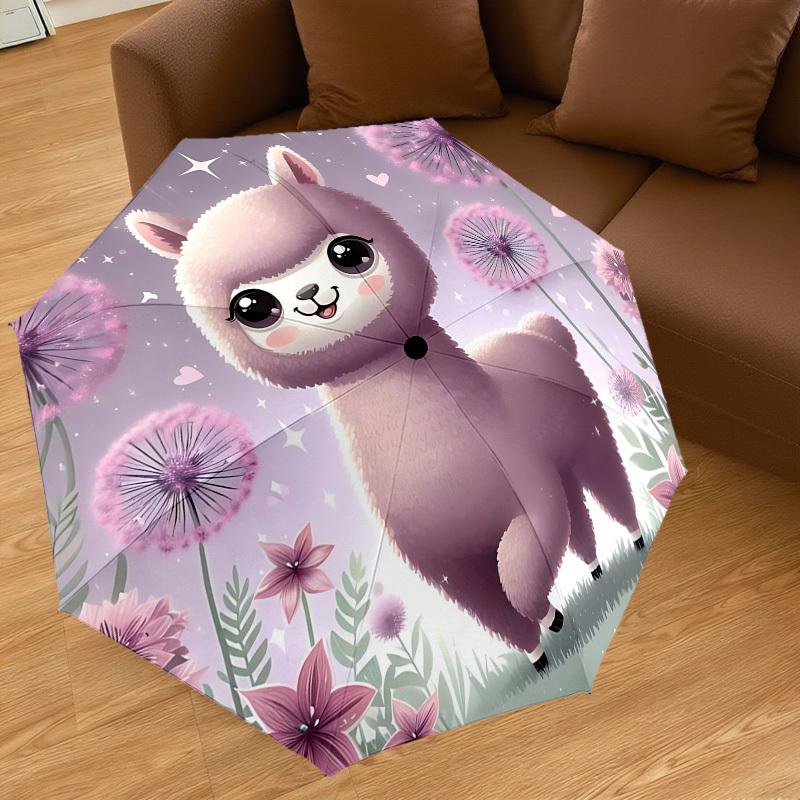 1pc Alpaca, Flowers Automatic Open/Close Umbrella with Windproof, 8-Rib Sturdy Canopy, Durable Ribs, Fashionable Design1156A