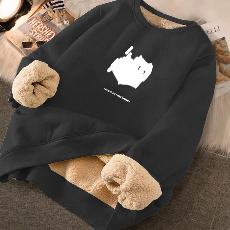 Sweat à capuche tendance pour homme en velours épaissi à doublure en laine d'agneau - Pull d'hiver à col rond, coupe ample, grande taille, haut chaud pour étudiants.
