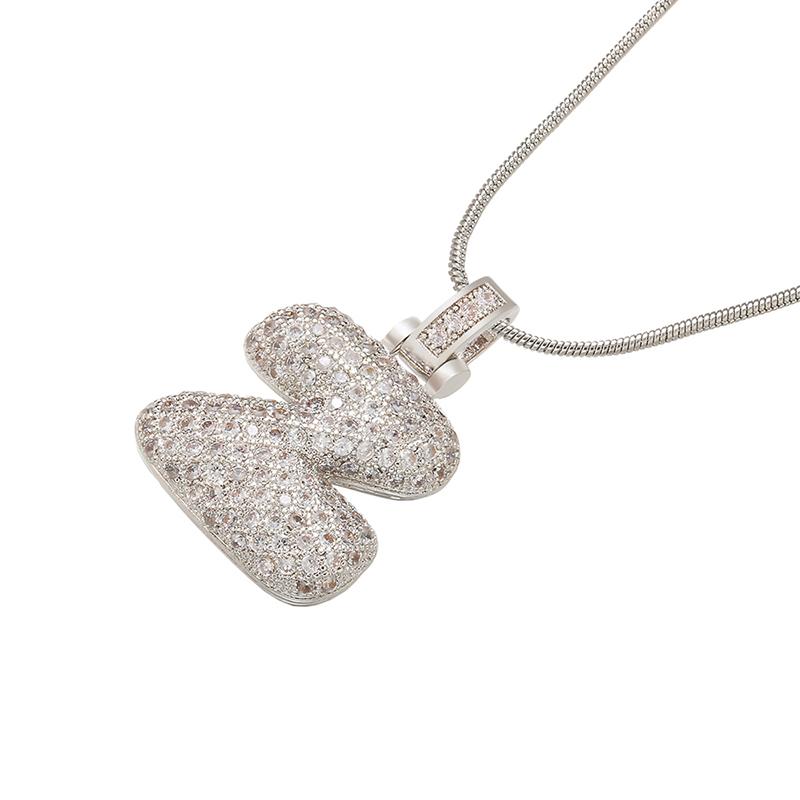 ZHUKOU Silver color Bubble initial letters necklaces 26 letters pendants necklaces for women Brass CZ Jewelry VL34