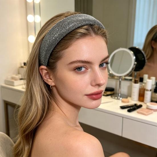 Damen Stirnband Funkelnde Strasssteine Schwamm Verdickte Füllung Rutschfestes Design Haarreif Flexible Passform Haaraccessoire