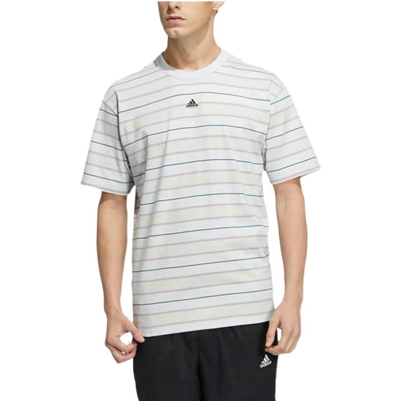 adidas T-shirt Casual a Manica Corta con Striscia Logo Gamba Dritta Uomo Top Bianco HS4382