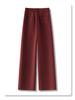 Ankola Red Tencel Wool Women's High Waist Casual Wide-Leg Pants - Autumn/Winter 2024 Collection