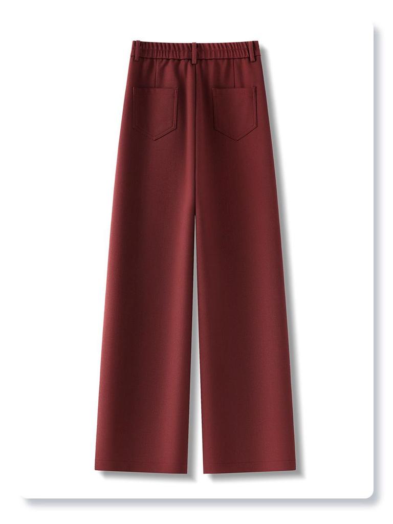 Ankola Red Tencel Wool Women's High Waist Casual Wide-Leg Pants - Autumn/Winter 2024 Collection