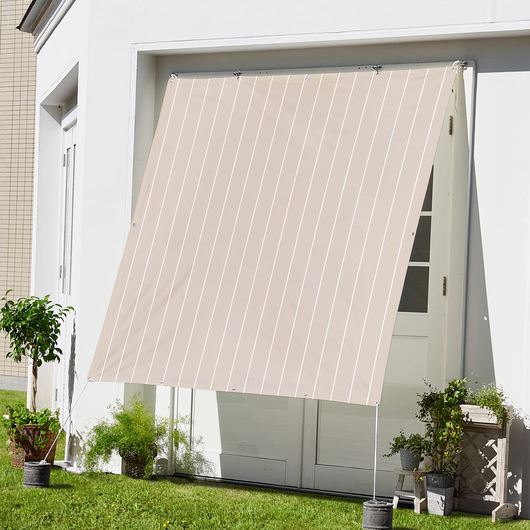 

Тент для балкона и окна, конфиденциальность, УФ-защита, простая установка, солнцезащитный козырек Candor®, водоотталкивающий, экран, защита, (Бежевый [В полоску], 195x195см)