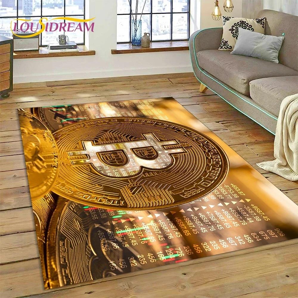 Bitcoin 3D Virtuální měna NFT Oblastní koberec Koberec pro ložnici Obývací pokoj Domácí dekorace pohovky, Dětská hra Velká dekorace Podlahová rohož