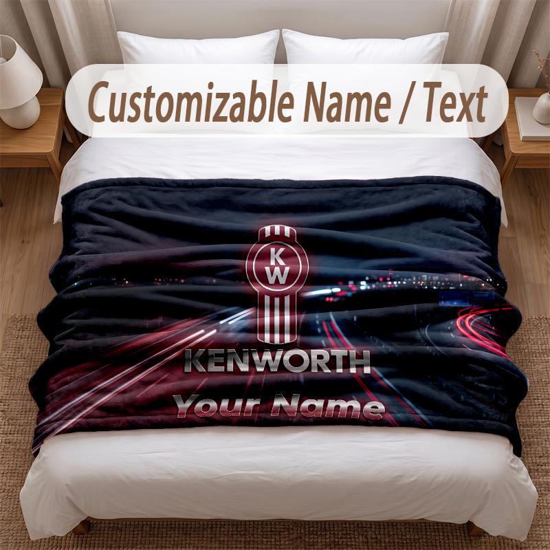 Kenworth Printed Flannel Blanket Custom Name Text Soft Warm Throw For Bedroom Holiday Gift