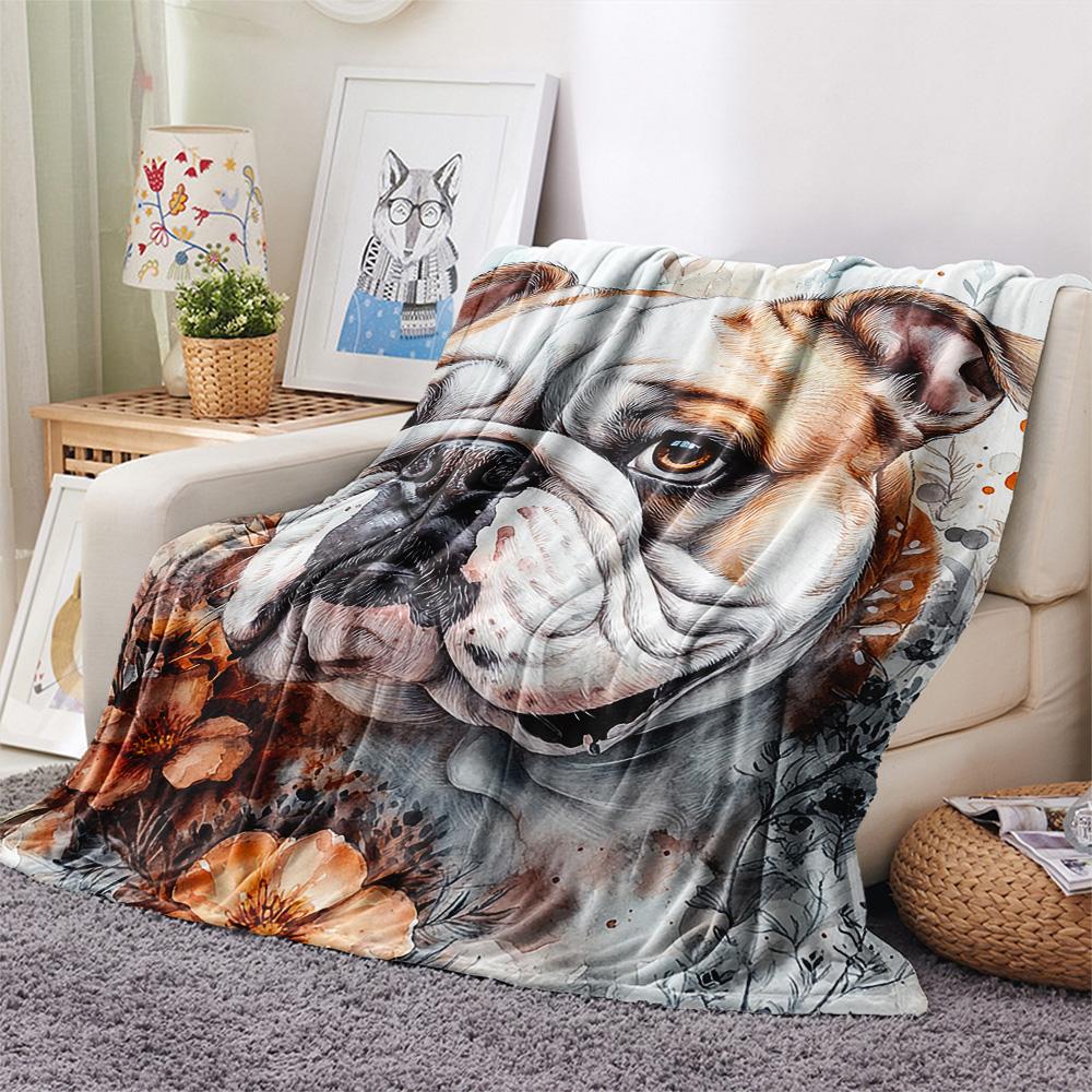 Bulldog Print Flannel Blanket, High quality Comfortable for All Seasons, Home Decor, Warmth and Comfort, Perfect for Christmas Gifts