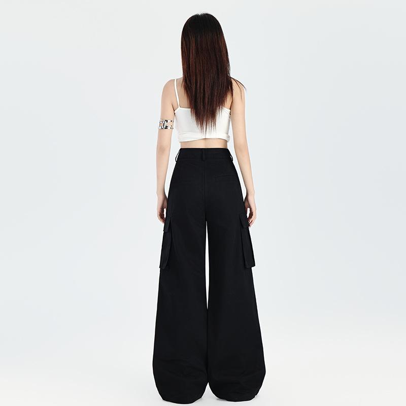 American multi-pocket black overalls women's trendy brand 1116 summer new wide-leg casual trousers