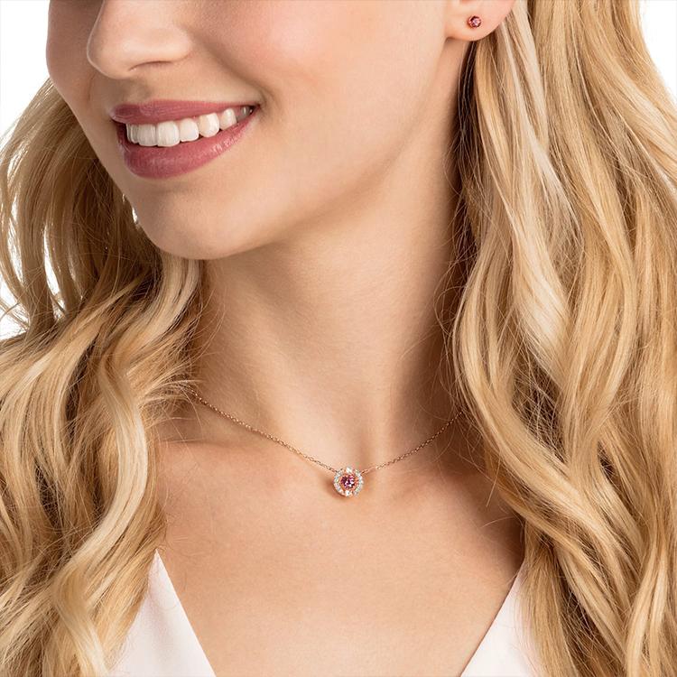 Swarovski Funkelndes Tanz-Rund-Set Kristall-Steckohrringe Halskette Damenschmuck Roségold Rot 5480494