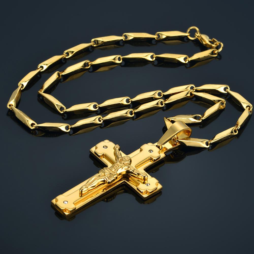 Religious Big Christ Jesus Cross Pendant Gold Color Stainless Steel Christian Crucifix Necklace for Men Jewelry Male Gift 2025