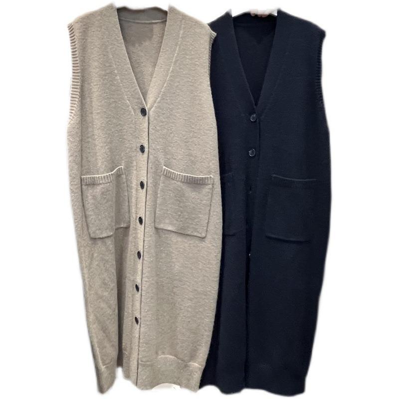 Long V-neck knitted vest skirt large size soft waxy vest dress lazy wind belly sweater skirt women's clothing
