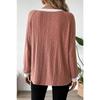 Women Color Block Crew Neck Ribbed Knit Sweater Solid Pink Raglan Long Sleeve Casual Top