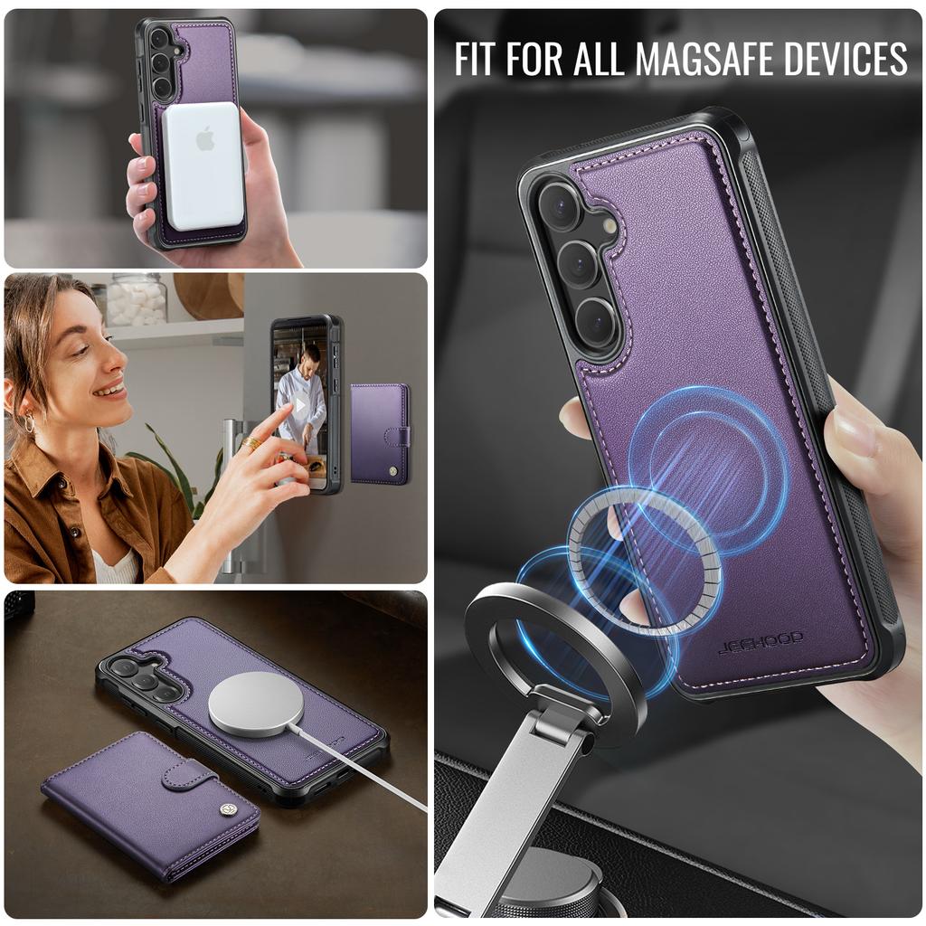 For Samsung Galaxy S24+ Case JEEHOOD J09 RFID Blocking Card Holder Leather Back Phone Cover Magnetic Case