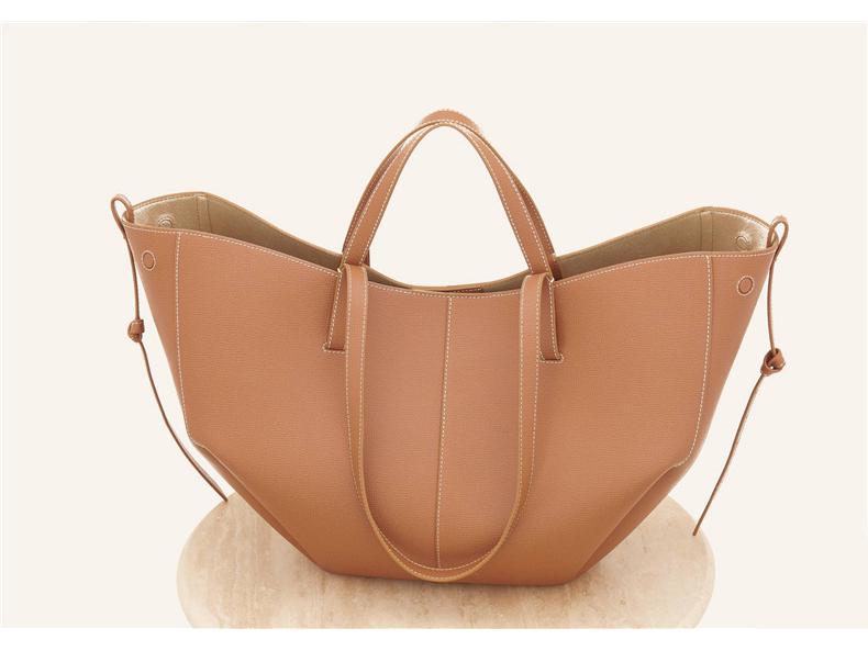 Genuine Polene Women's Large Cowhide Tote with Pleated Design – Shoulder and Underarm Fashion Bag.