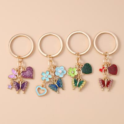 Cute Butterfly Keychain Women Girls Love Heart Flower Key Ring Pendants for Handbag Decor DIY Handmade Key Chain Jewelry Gifts