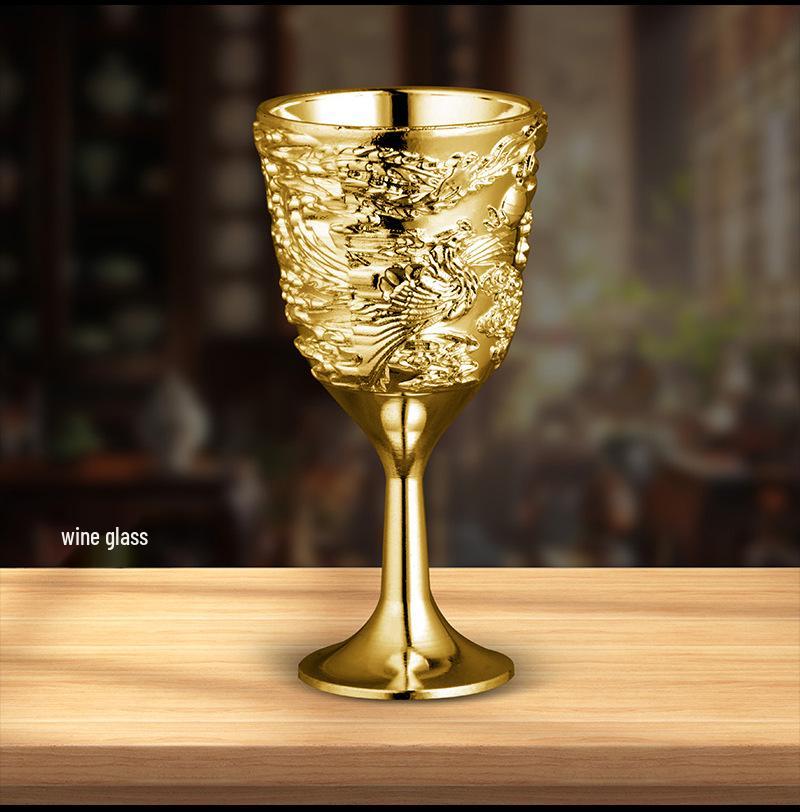 Dragon & Phoenix Wine Set: Silver Pot, Silver-Plated & Gold-Plated Cups, Five-Piece Set in Leather Box.
