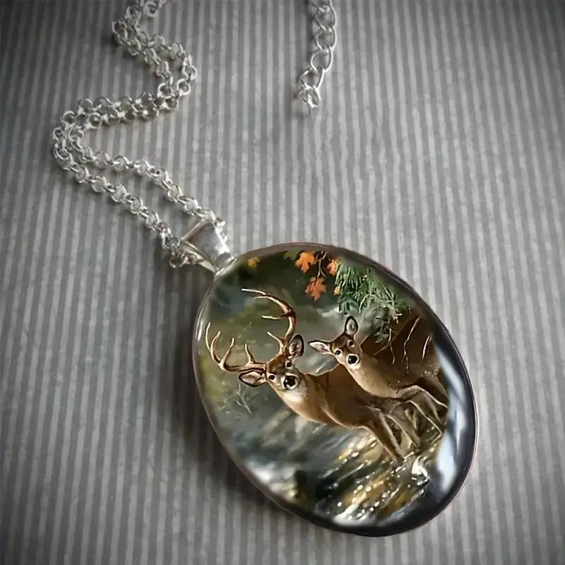 Vintage Oval Glass Alloy Pendant Necklace Jewelry